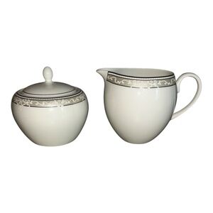 Biltmore For Your Home Fine China Creamer & Sugar‎ Bowl Set Silver Trim Elegant